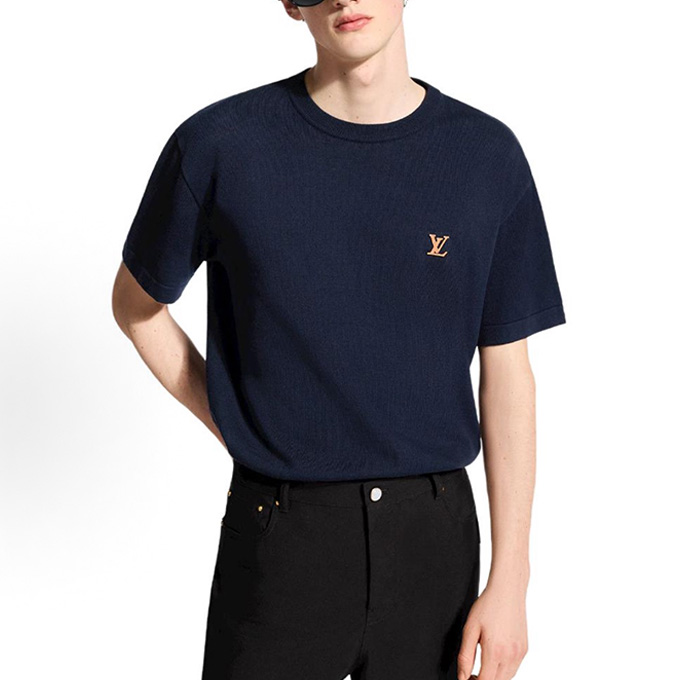 louis vuitton leather lv badge knit short sleeve t-shirt